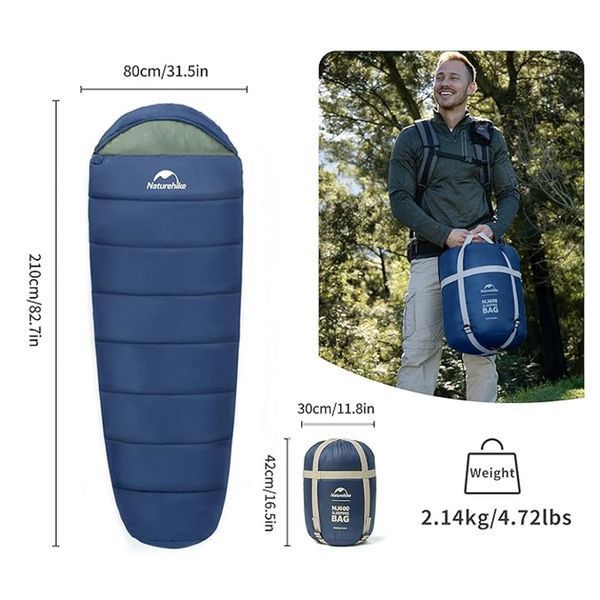 Спальник з капюшоном Naturehike MJ600 CNK2300SD014, темно-блакитний 6976507663977 фото
