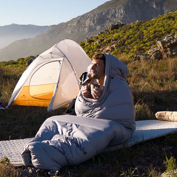 Спальник з натуральним пухом Naturehike CW400 NH18C400-D, p-р L, жовто-сірий 6976507666848 фото