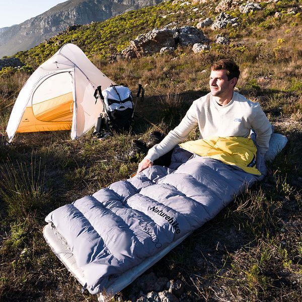 Спальник з натуральним пухом Naturehike CW400 NH18C400-D, p-р L, жовто-сірий 6976507666848 фото