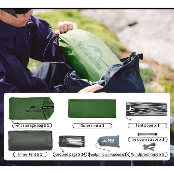 Намет надлегкий двомісний&nbsp;Naturehike Cloud Up Pro CNK2350WS020, темно-зелений 6927595798737 фото