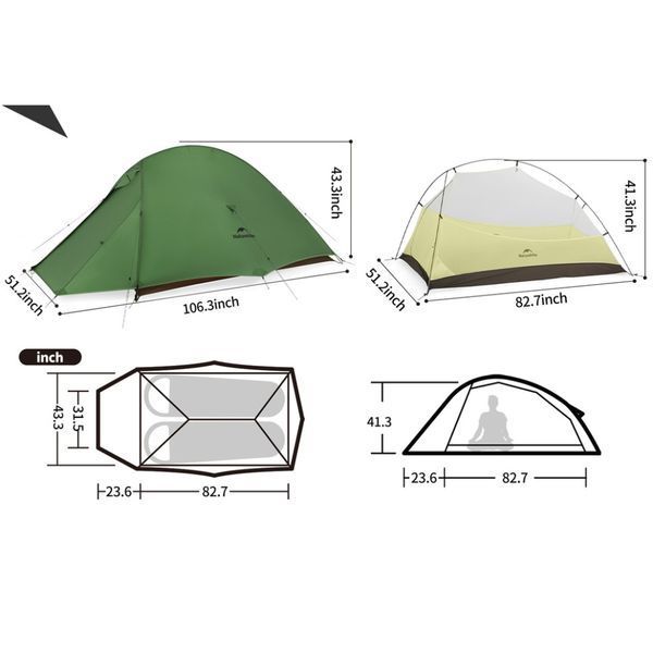 Намет надлегкий двомісний&nbsp;Naturehike Cloud Up Pro CNK2350WS020, темно-зелений 6927595798737 фото