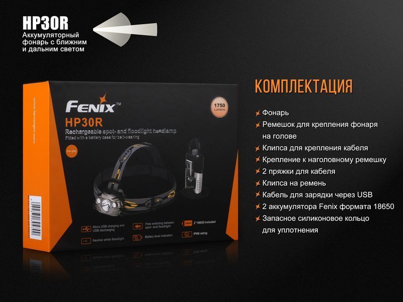 Ліхтар налобний Fenix HP30R чорний HP30Rblack фото