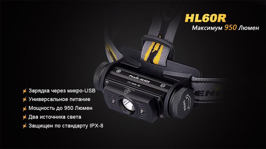 Ліхтар налобний Fenix HL60R DY Cree XM-L2 U2 Neutral White LED HL60RDY фото