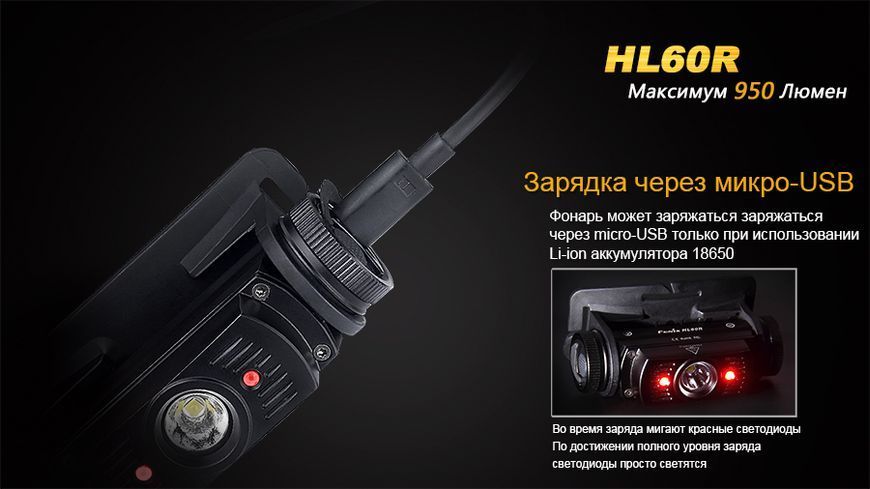 Ліхтар налобний Fenix HL60R DY Cree XM-L2 U2 Neutral White LED HL60RDY фото