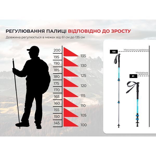 Трекінгова палиця телескопічна для походів та спортивної ходьби Naturehike Men ST 01 6061 AL NH17D001-Z алюміній Зелена 6975641885634 фото