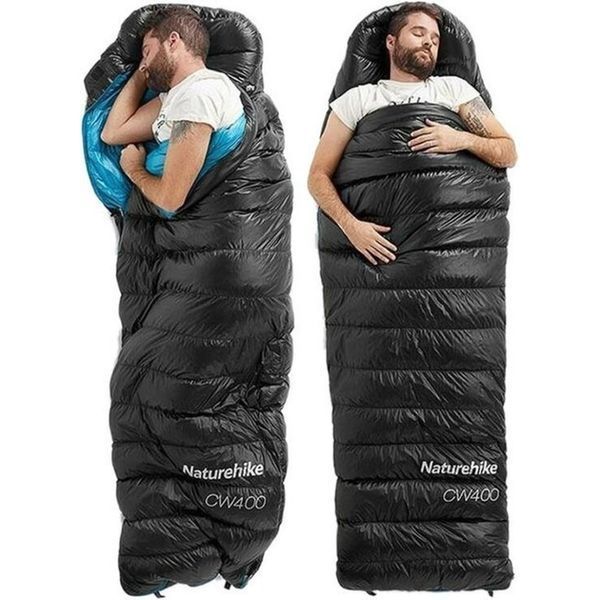 Спальник з натуральним пухом Naturehike CW400 NH18C400-D, p-р L, чорно-блакитний 6927595794548 фото