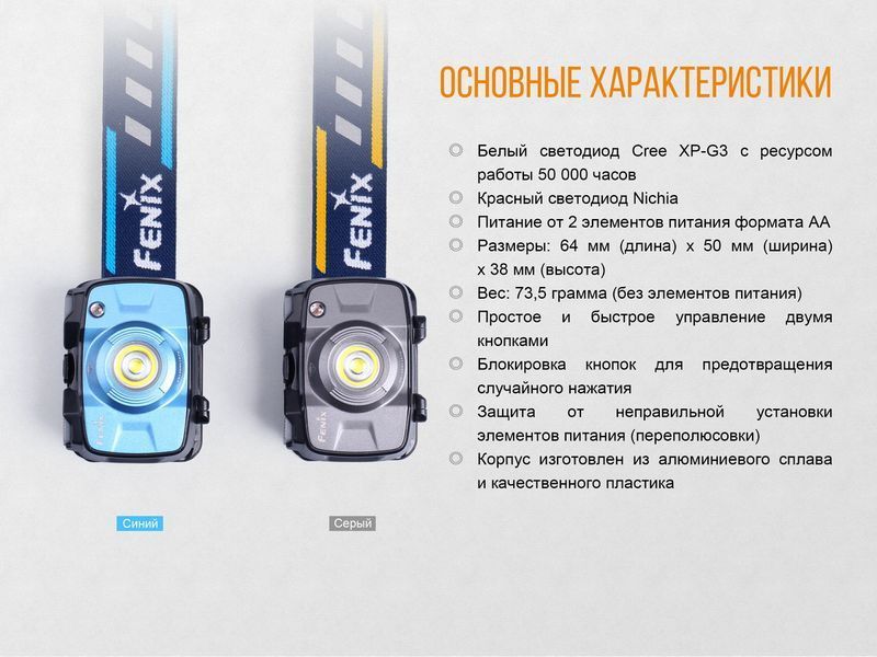 Ліхтар налобний Fenix HL30 2018 Cree XP-G3 сірий HL30GY2018 фото