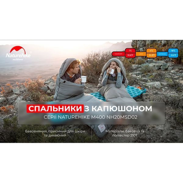 Спальник з капюшоном Naturehike M400 NH20MSD02, (1&deg;C), лівий, зелений 6975641885566 фото