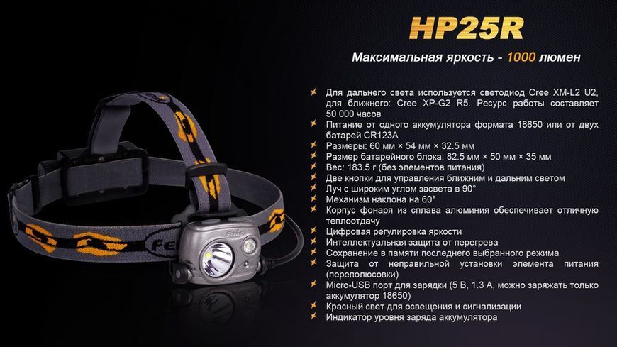 Ліхтар налобний Fenix HP25R HP25R фото