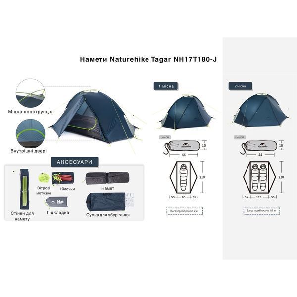 Намет двомісний Naturehike Tagar NH17T180-J, темний зелений 6927595793183 фото