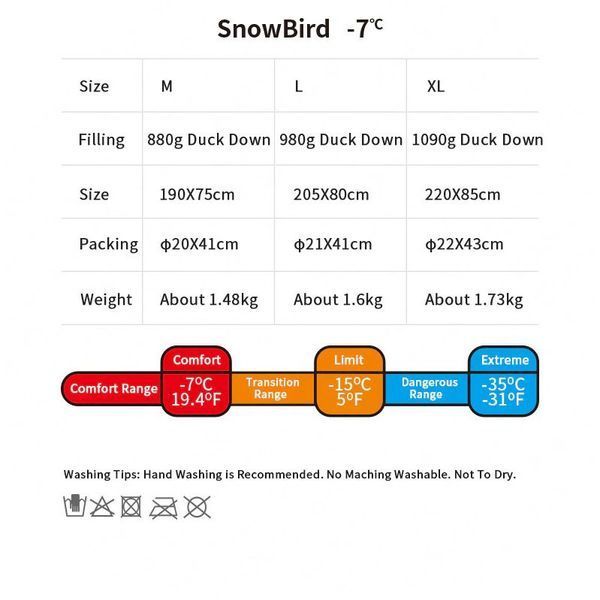 Спальник з натуральним пухом Naturehike Snowbird NH20YD001, p-р L, коричневий 980 г 6927595761311 фото