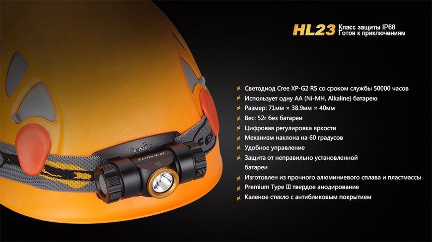 Ліхтар налобний Fenix HL23 жовтий HL23G фото