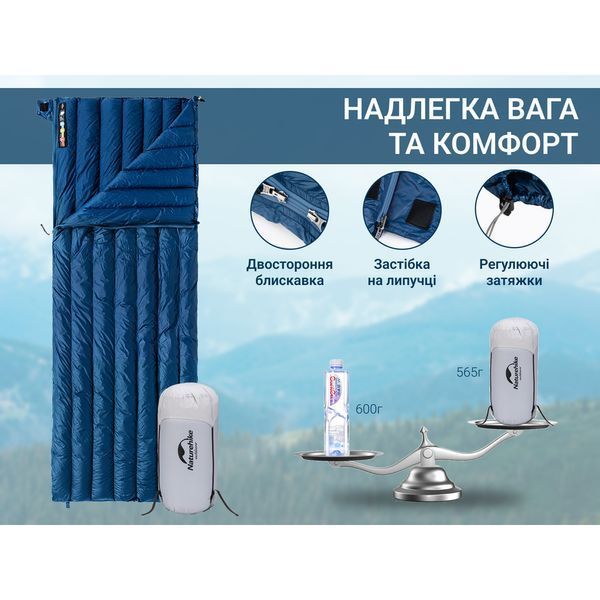Спальний мішок з натуральним пухом Naturehike CWM295 CNK2300SD013, блакитний 6976023920899 фото
