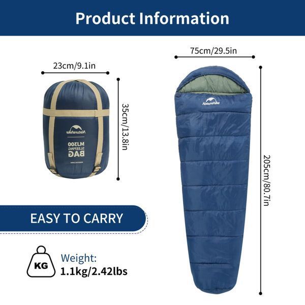 Спальник з капюшоном Naturehike MJ300 CNK2300SD014, темно-блакитний 6976023923081 фото
